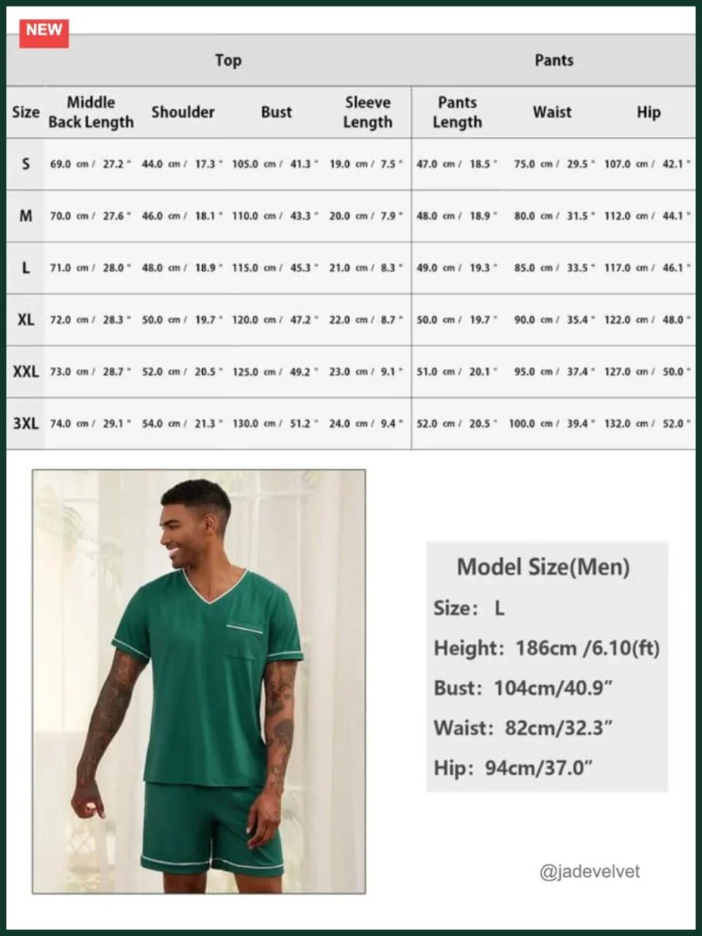 Men's Pajama Set Short Sleeve V-Neck Sleepwear with Pockets